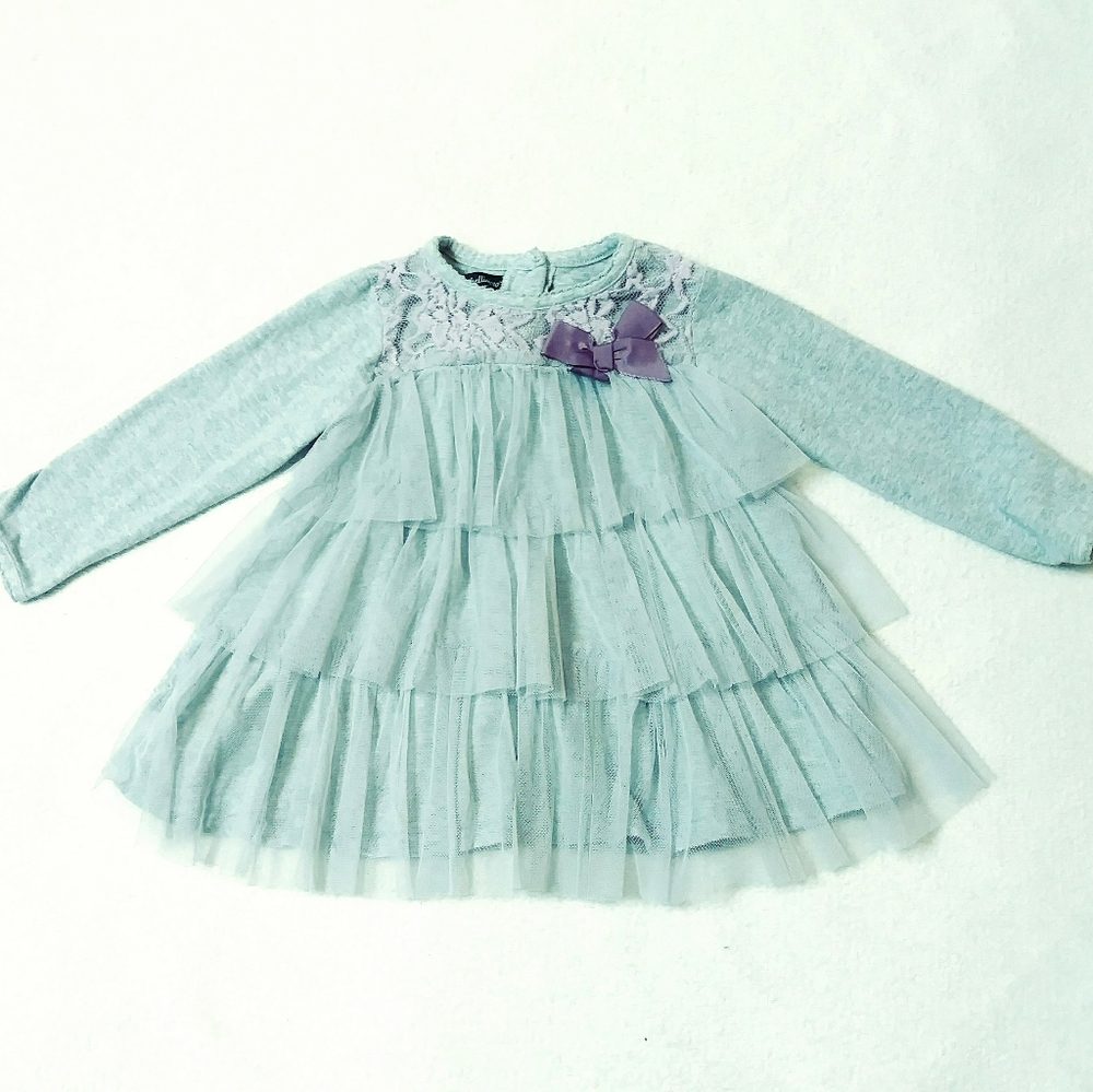 WENDY BELLIMISSMO Baby Girls Grey Purple Lace Tulle Top Size 18 Months